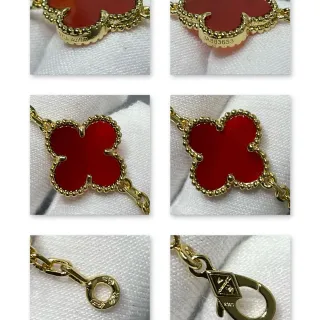 Van Cleef & Arpels Alhambra قلادة إيناميل أحمر كلفر ذو أوراق أربعة