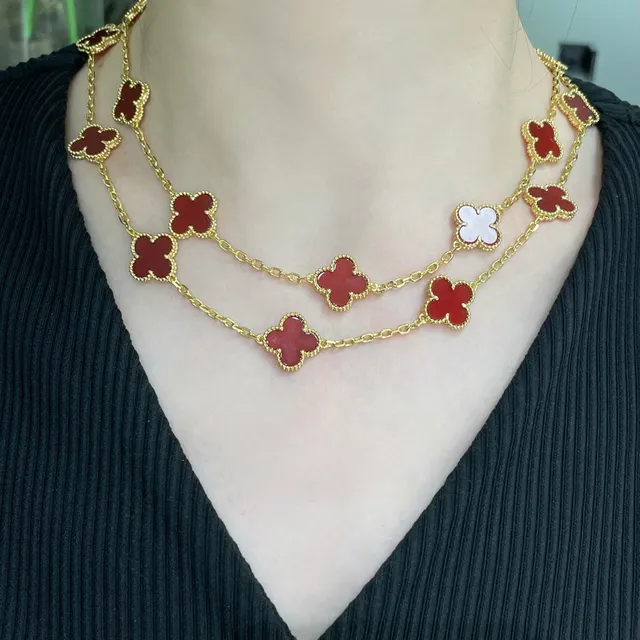 Van Cleef & Arpels Alhambra Red Enamel Four-Leaf Clover Necklace 3