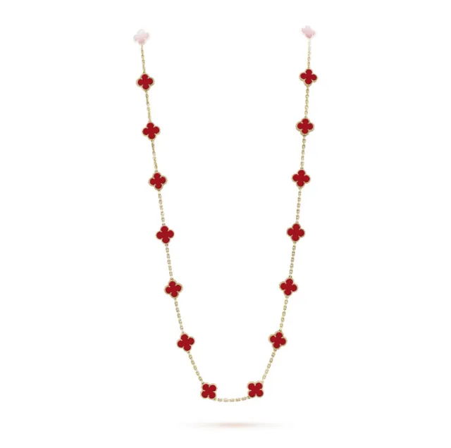 Van Cleef & Arpels Alhambra Red Enamel Four-Leaf Clover Necklace 4