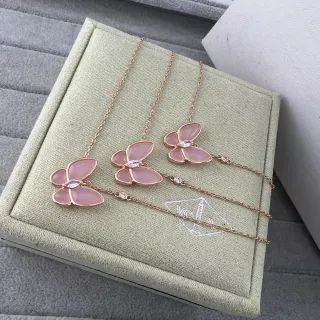 Van Cleef & Arpels Papillon Pink Stone Butterfly Pendant Necklaces