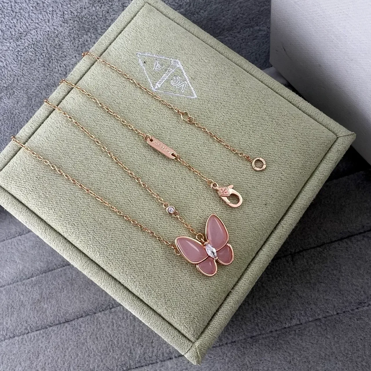 Van Cleef & Arpels Papillon Pink Stone Butterfly Pendant Necklaces 3