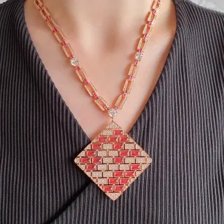 Van Cleef & Arpels Collier en Or Rouge avec Chaîne Articulée et Mosaïque de Gemmes Brickwork