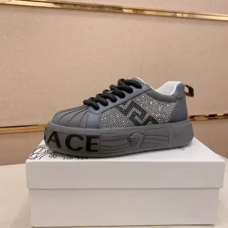 Versace Ace Gris Crystal-Embellished Plataforma Zapatillas Lifestyle