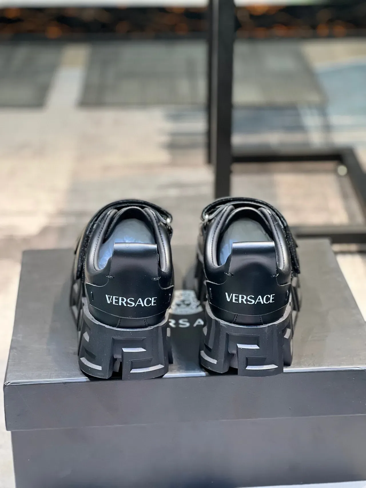 Versace Black Chunky Platform Sole Triple Velcro Straps Lifestyle Sneakers 3