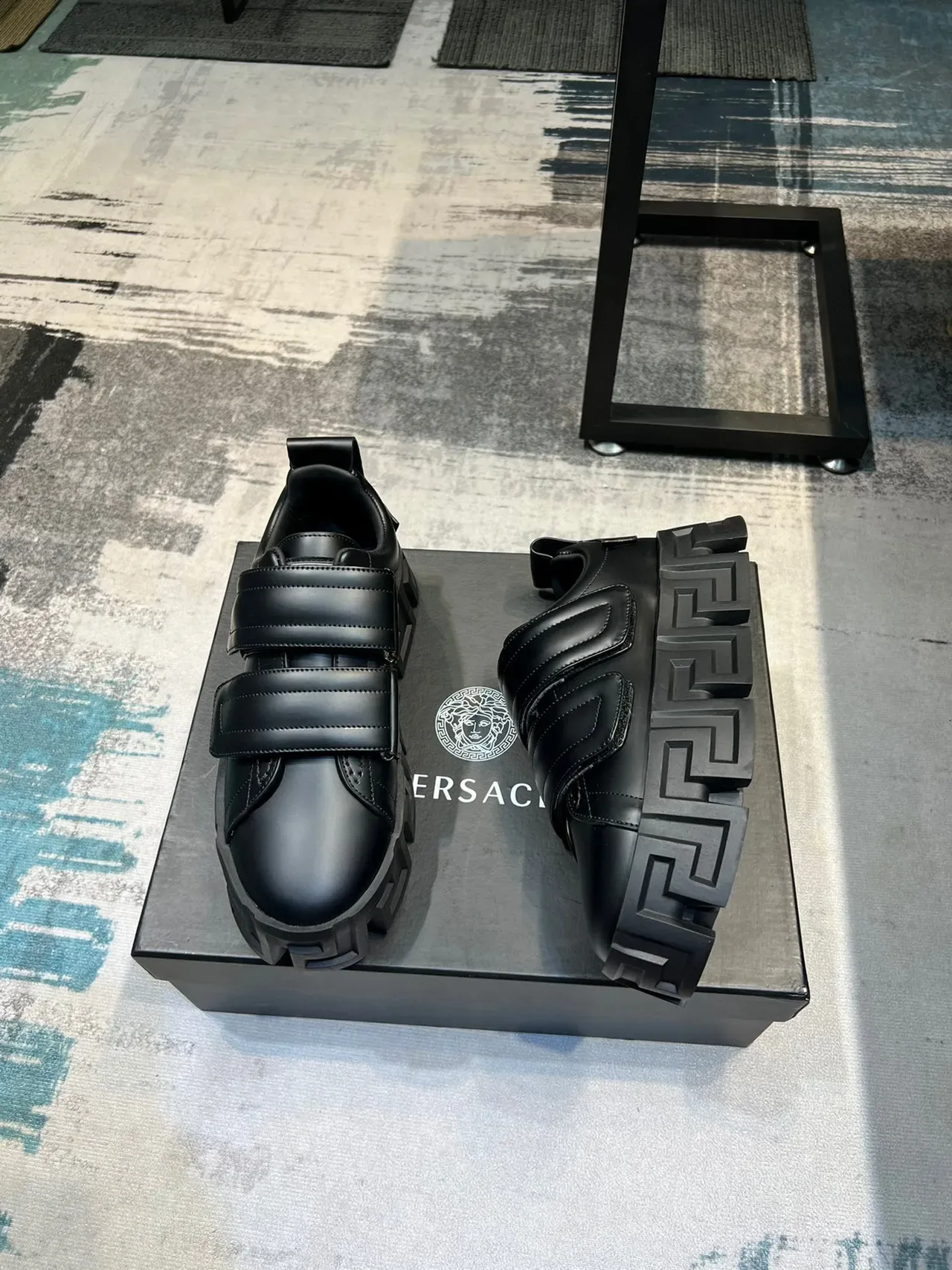 Versace Black Chunky Platform Sole Triple Velcro Straps Lifestyle Sneakers 5