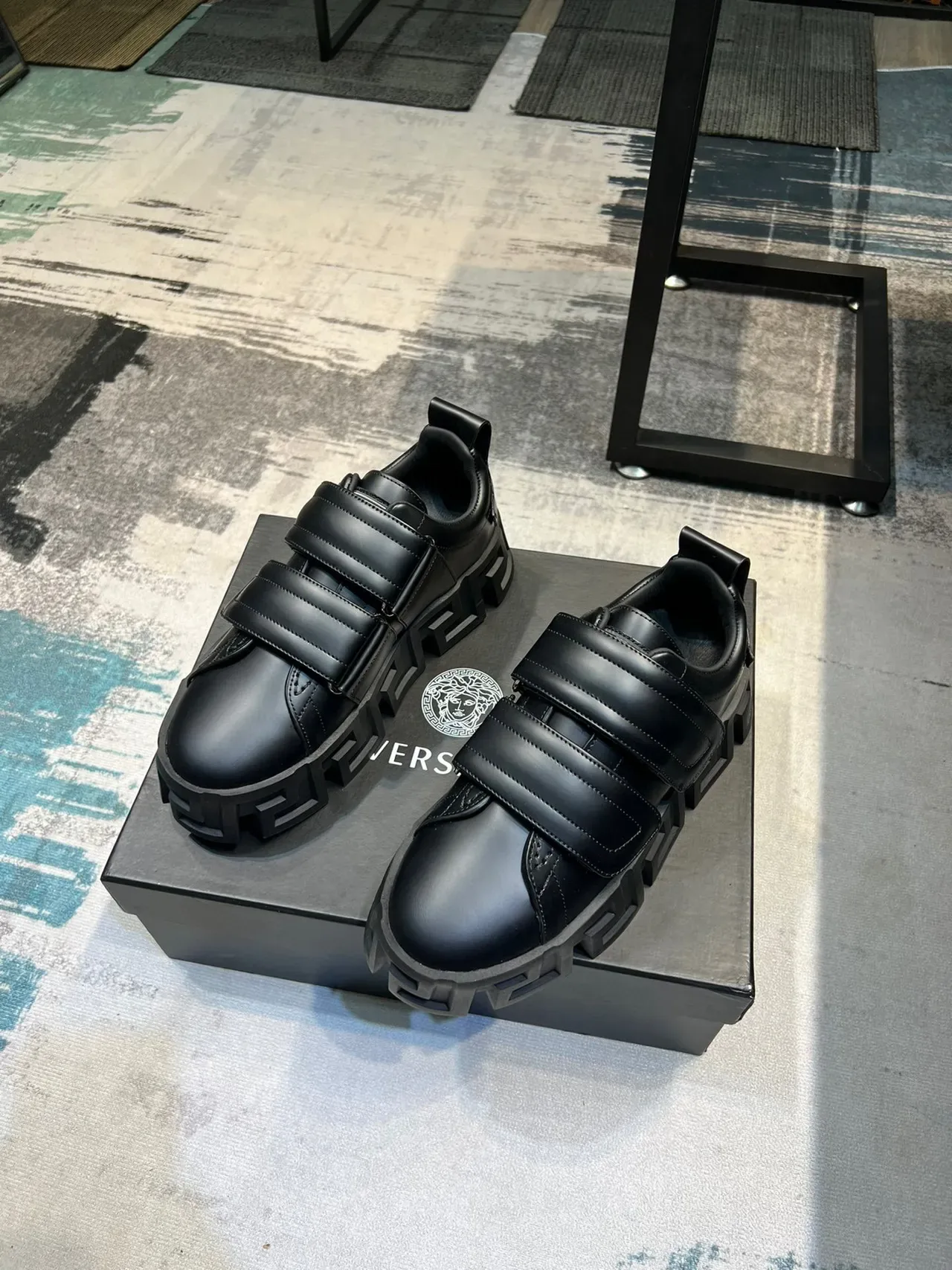 Versace Black Chunky Platform Sole Triple Velcro Straps Lifestyle Sneakers 6