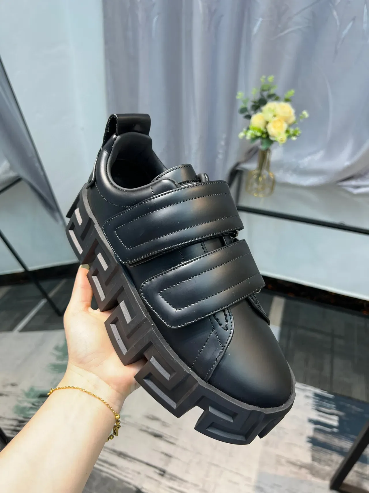 Versace Black Chunky Platform Sole Triple Velcro Straps Lifestyle Sneakers 7