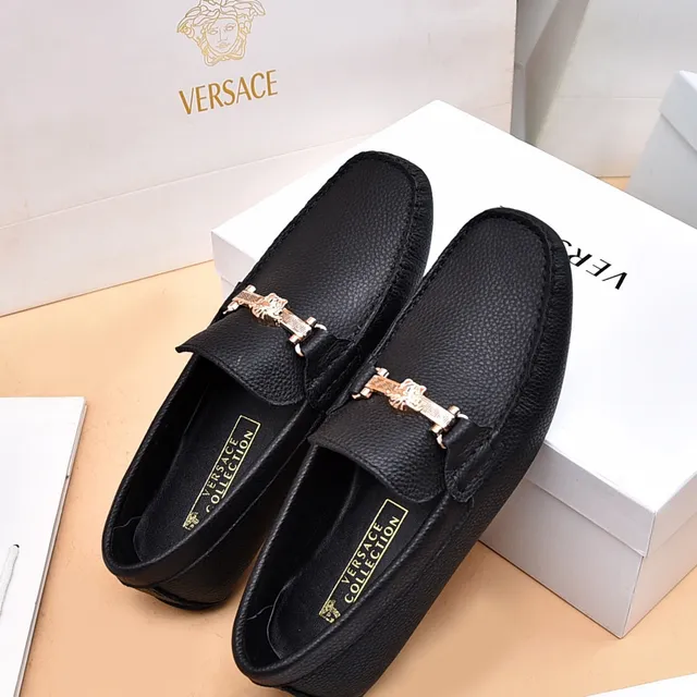 Versace Preto Dourado Couro Texturizado Medusa Fivela de Cavalo Loafer 3