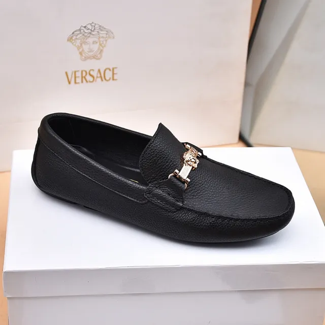 Versace Preto Dourado Couro Texturizado Medusa Fivela de Cavalo Loafer 5