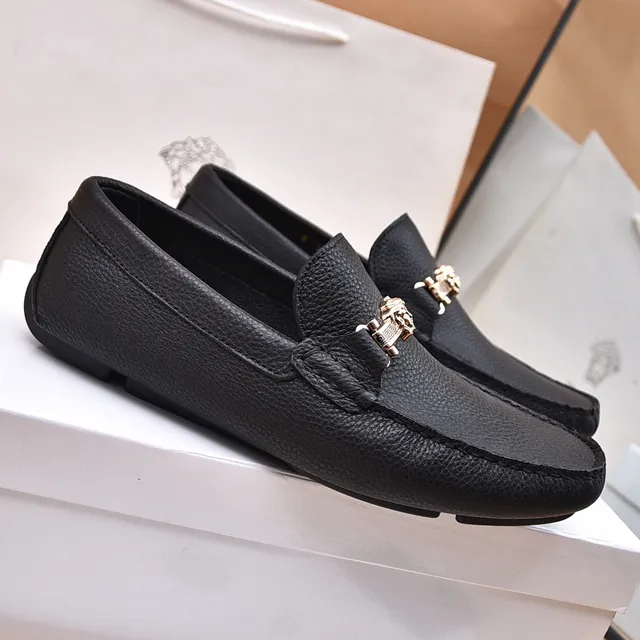 Versace Preto Dourado Couro Texturizado Medusa Fivela de Cavalo Loafer 8