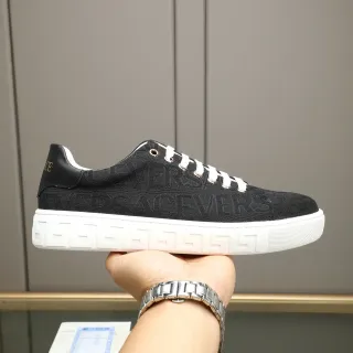 Versace Black White Jacquard Logo Textile Upper Greek Key Midsole Lifestyle Sneakers