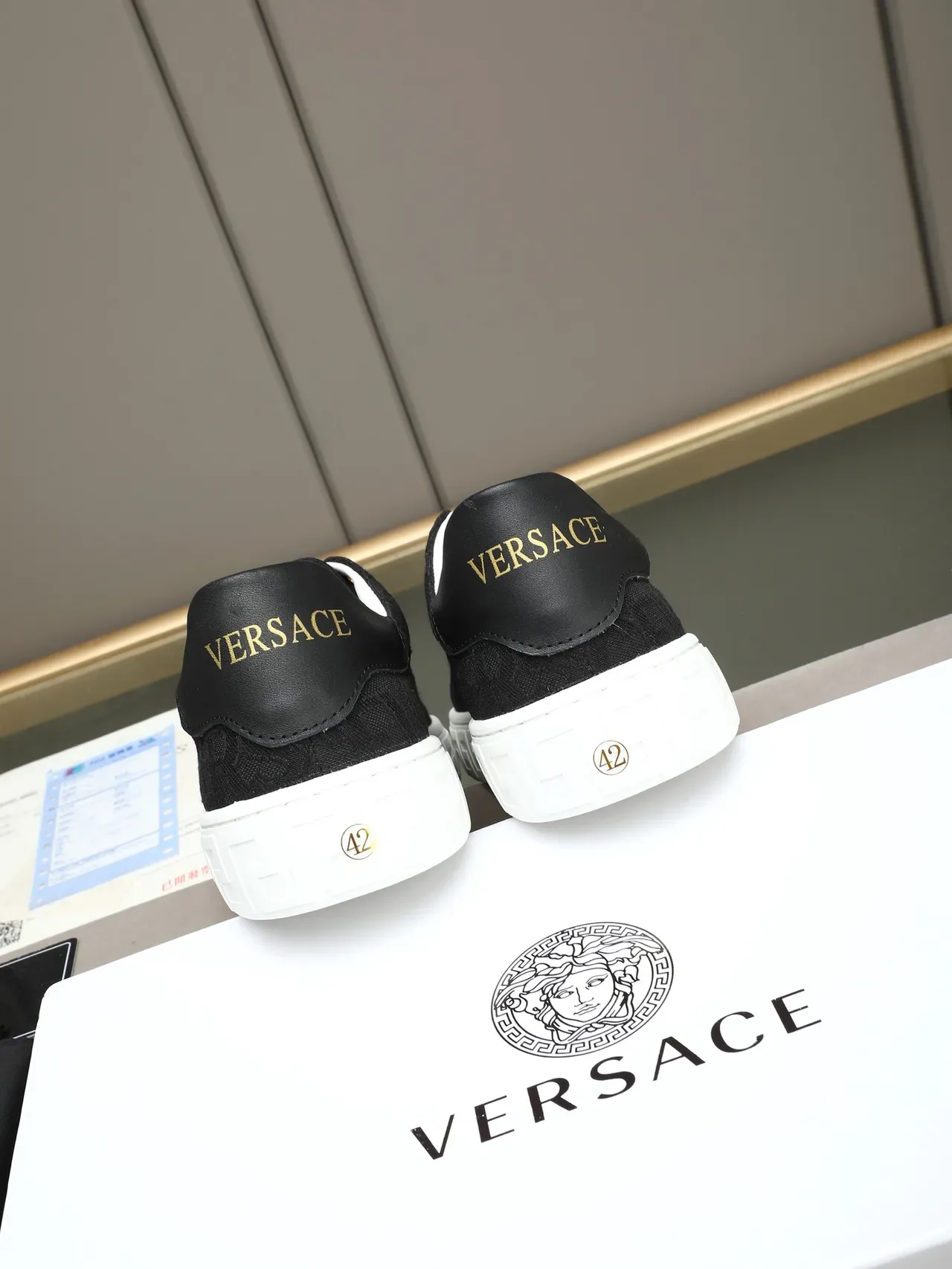 Versace Black White Jacquard Logo Textile Upper Greek Key Midsole Lifestyle Sneakers 5