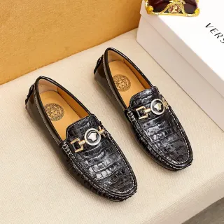 Versace Chain Reaction Black Croc-Embossed Leather Loafers