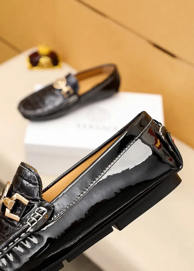 Versace Chain Reaction Black Croc-Embossed Leather Loafers 4