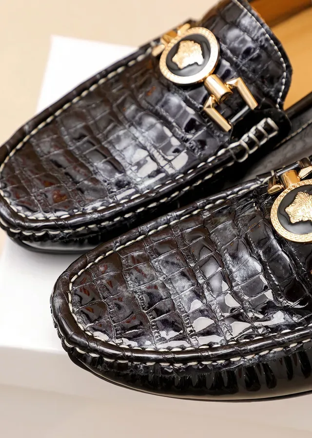 Versace Chain Reaction Black Croc-Embossed Leather Loafers 5