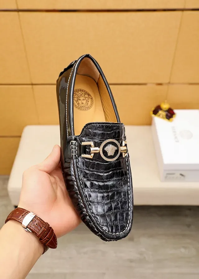 Versace Chain Reaction Black Croc-Embossed Leather Loafers 7