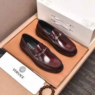 Mocassins Versace Chain Reaction Bordeaux cuir poli
