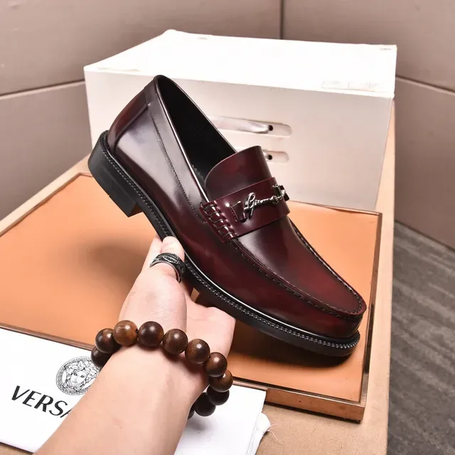 Mocassins Versace Chain Reaction Bordeaux cuir poli 6
