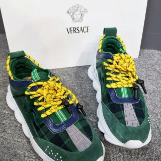 Versace Chain Reaction हरा प्लेड और सूड चंकी स्नीकर