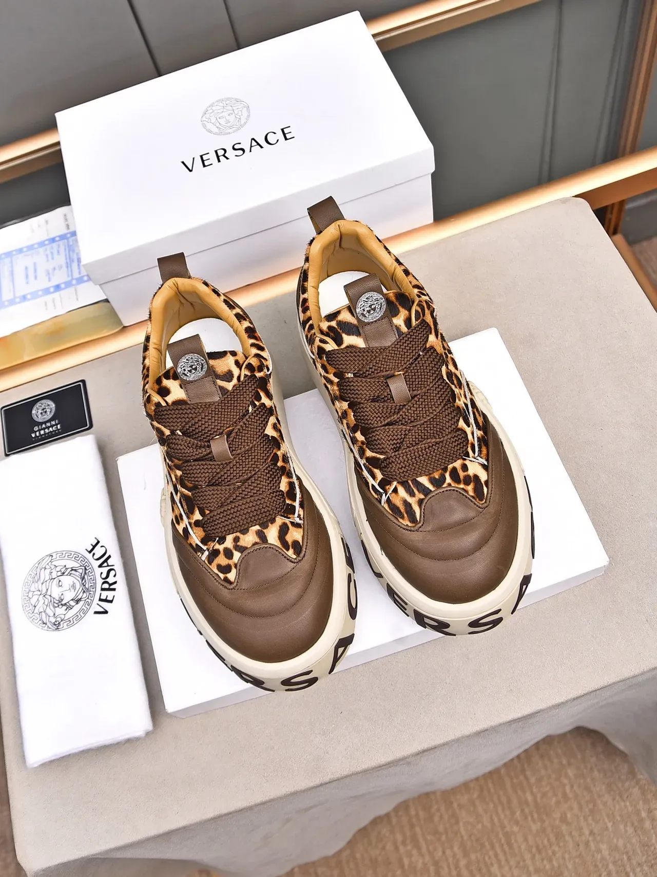 Versace Chain Reaction Leopard Print Brown Lifestyle Sneakers 2