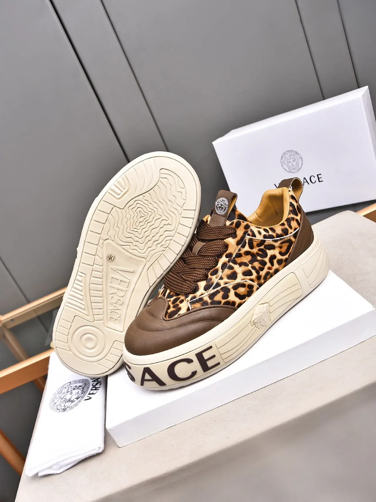 Versace Chain Reaction Leopard Print Brown Lifestyle Sneakers 4