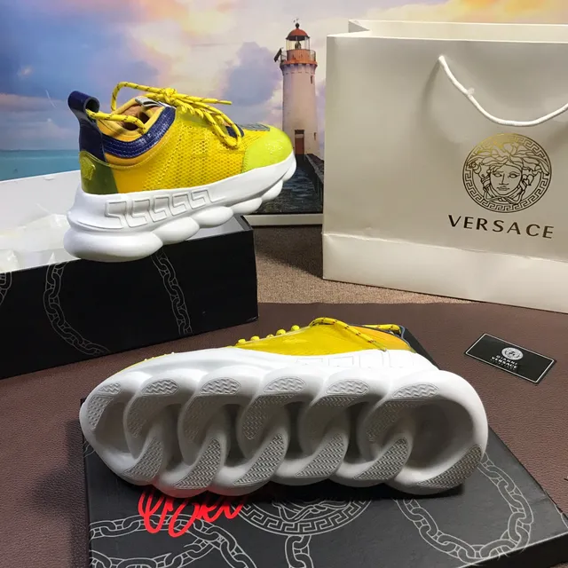 Versace Chain Reaction Lime Yellow Blue Chunky Sneakers 2