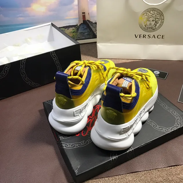 Versace Chain Reaction Lime Yellow Blue Chunky Sneakers 3