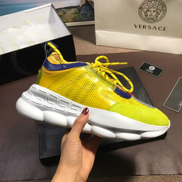 Versace Chain Reaction Lime Yellow Blue Chunky Sneakers 4