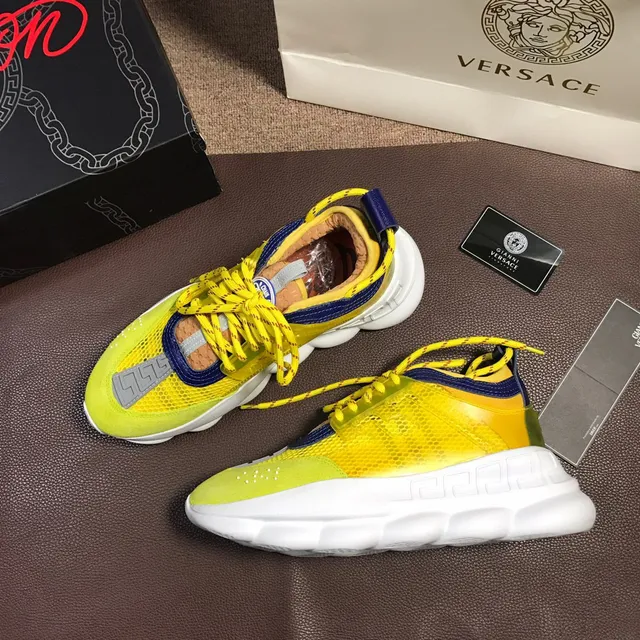 Versace Chain Reaction Lime Yellow Blue Chunky Sneakers 6