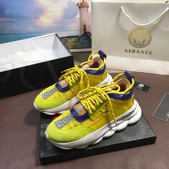 Versace Chain Reaction Lime Yellow Blue Chunky Sneakers 7