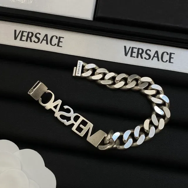 Versace Chain Reaction Logo Plaque Curb Chain Bracelet 2