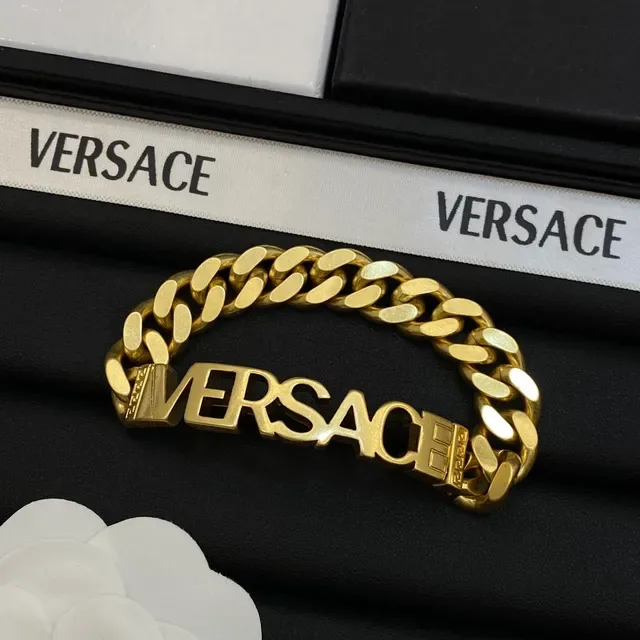 Versace Chain Reaction Logo Plaque Curb Chain Bracelet 3
