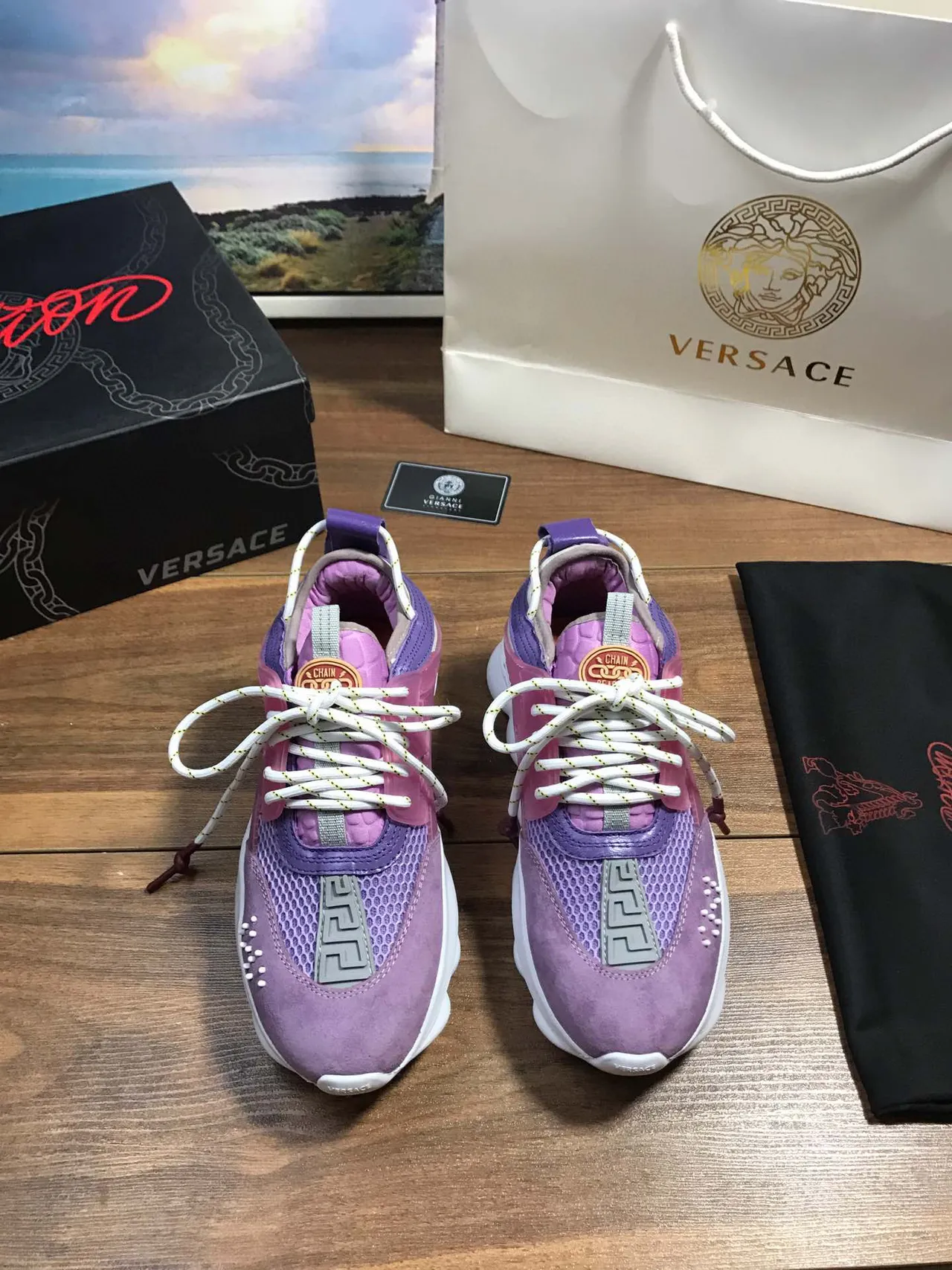 Versace Chain Reaction Zapatillas chunky moradas y blancas 9