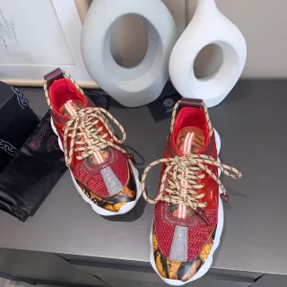 Versace Chain Reaction 红色火焰印花厚底运动鞋