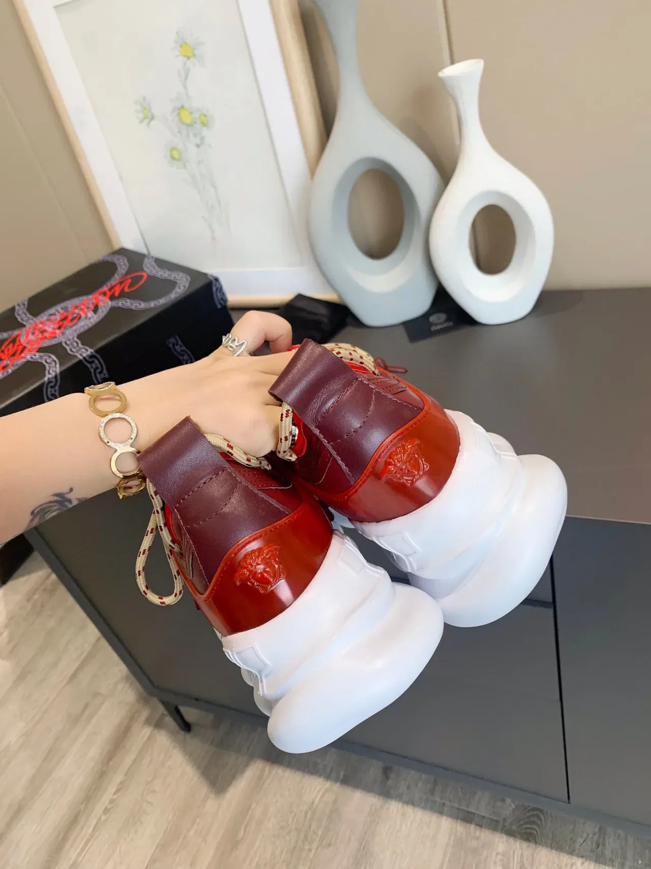 Versace Chain Reaction Red Flame-Print Chunky Sneakers 3