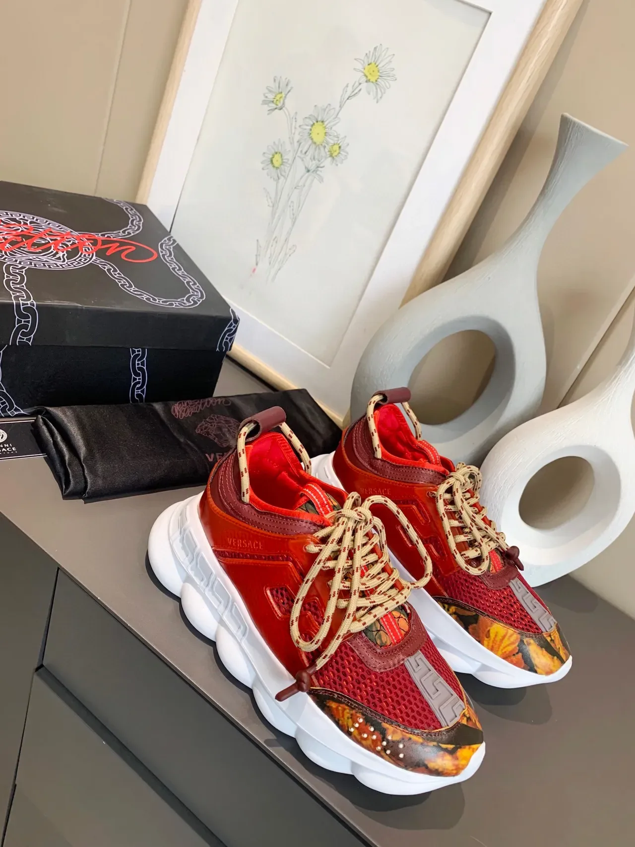 Versace Chain Reaction Red Flame-Print Chunky Sneakers 7