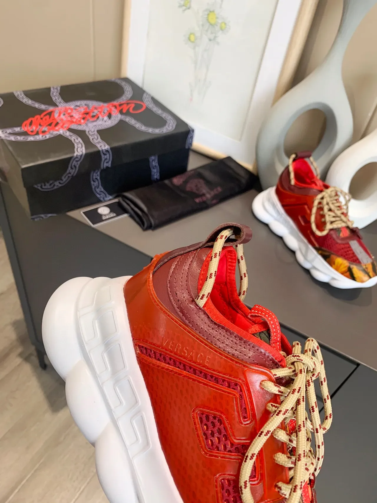 Versace Chain Reaction Red Flame-Print Chunky Sneakers 8
