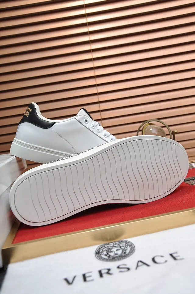 Versace Chain Reaction White and Black Leather Lifestyle Sneakers 4