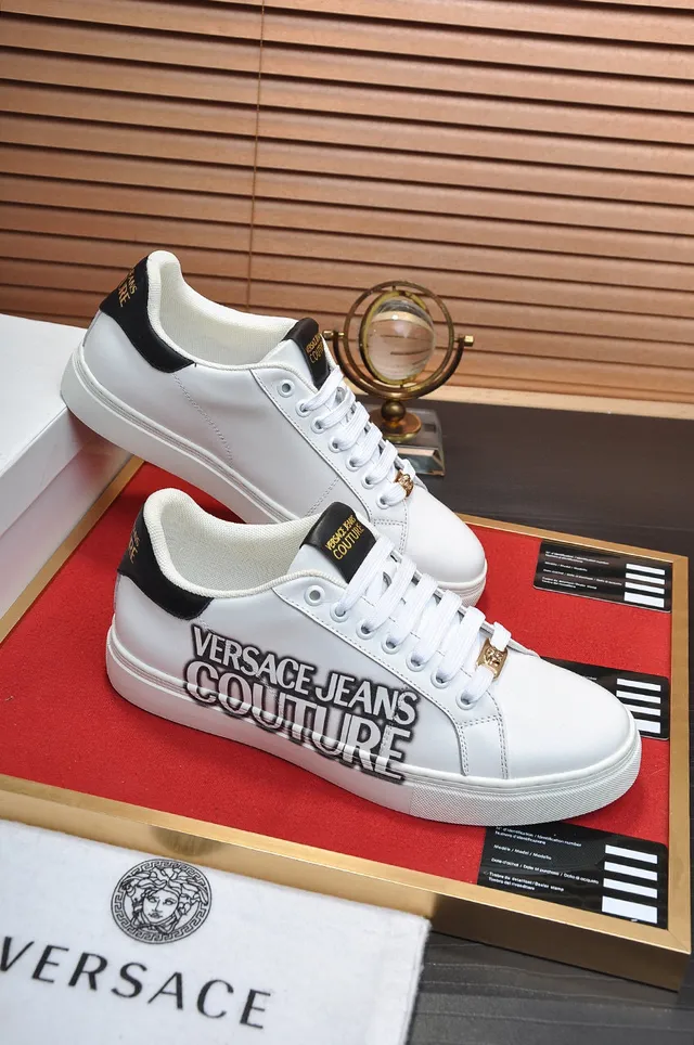 Versace Chain Reaction White and Black Leather Lifestyle Sneakers 5