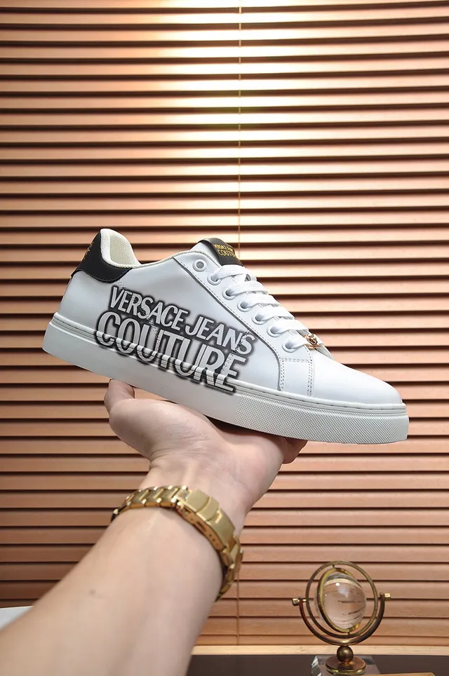 Versace Chain Reaction White and Black Leather Lifestyle Sneakers 7