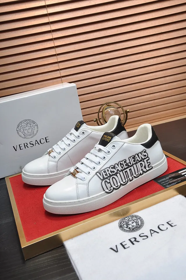 Versace Chain Reaction White and Black Leather Lifestyle Sneakers 8