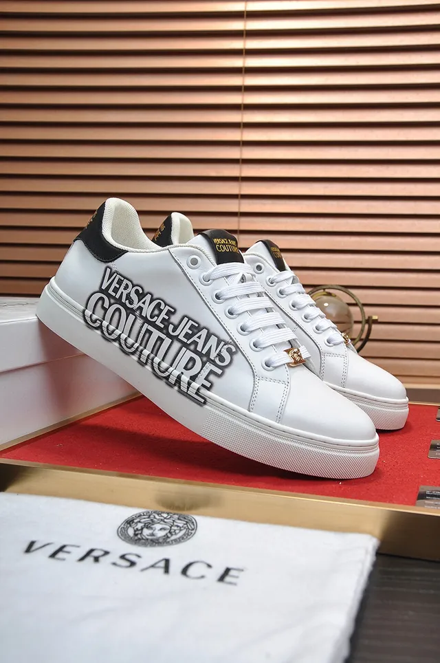 Versace Chain Reaction White and Black Leather Lifestyle Sneakers 9