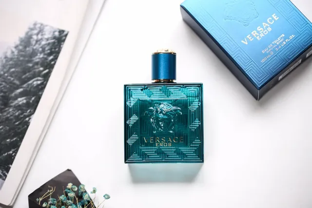 Versace Eros Teal Blue Glass Perfume 5