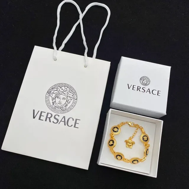 Bracelet Versace Or Noir Métal Émaillé Têtes de Méduse 2