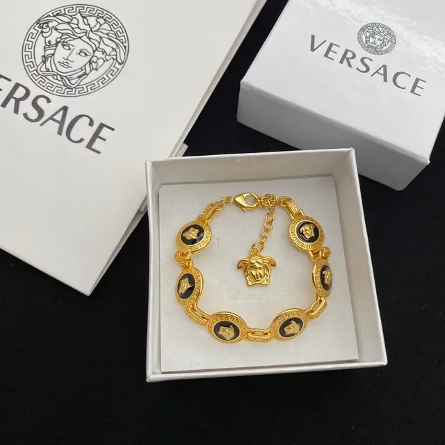 Bracelet Versace Or Noir Métal Émaillé Têtes de Méduse 3
