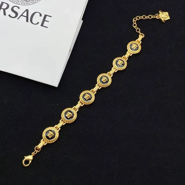 Bracelet Versace Or Noir Métal Émaillé Têtes de Méduse 4