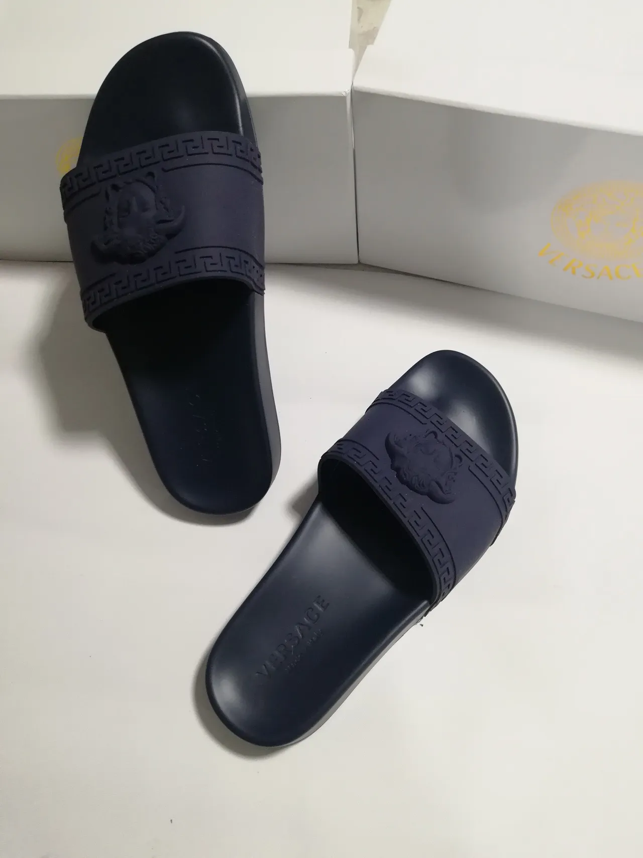 Versace Greca Odissea Navy Blue Molded Rubber Slippers 2