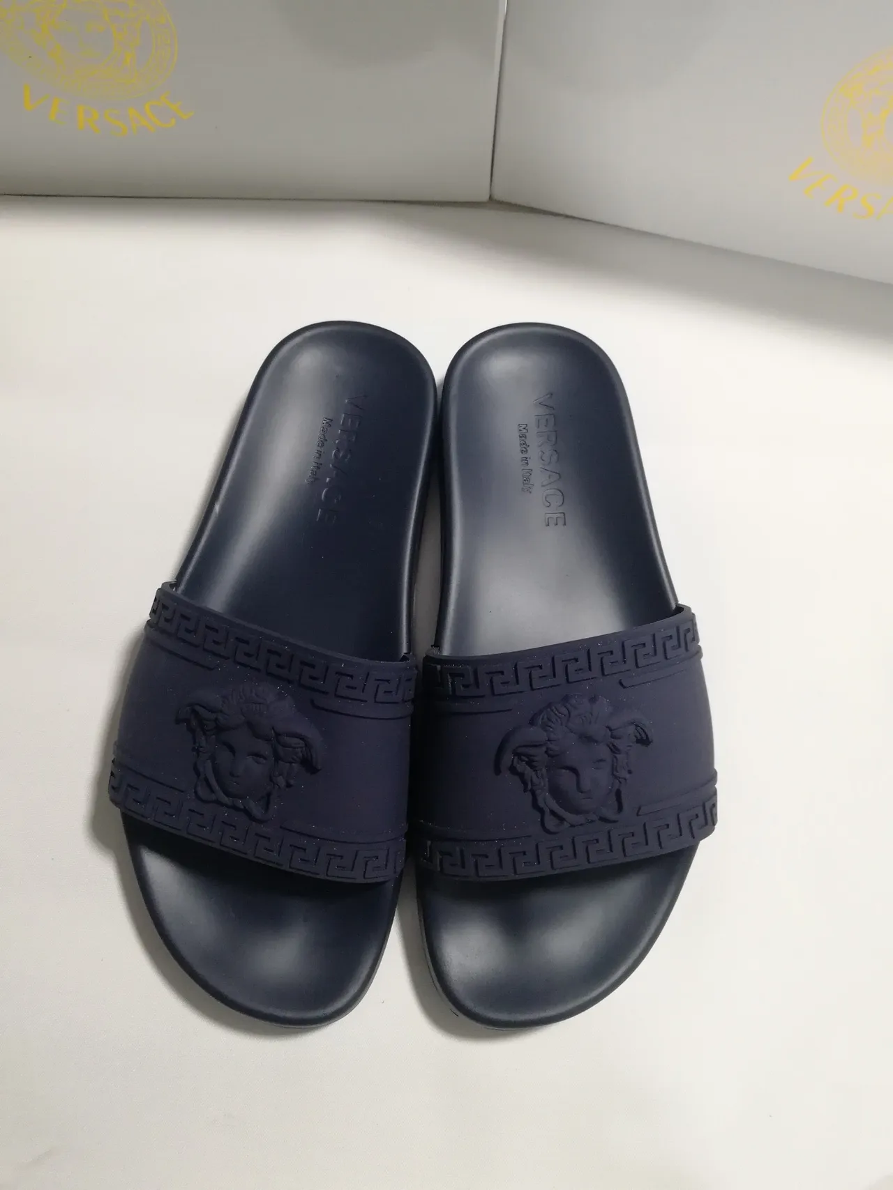 Versace Greca Odissea Navy Blue Molded Rubber Slippers 5