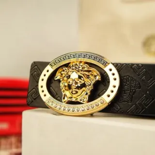 Versace Medusa Belt काला सोना सिर का केंद्र टुकड़ा ग्रीक की कुंजी सीमा चमड़े का पट्टा