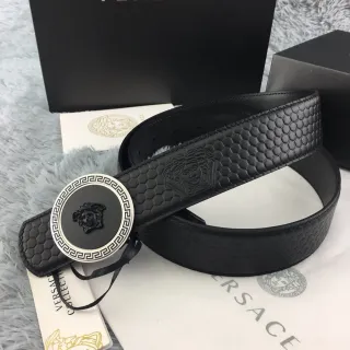 Versace Medusa Belt Black Hexagonal Embossed Leather Belt